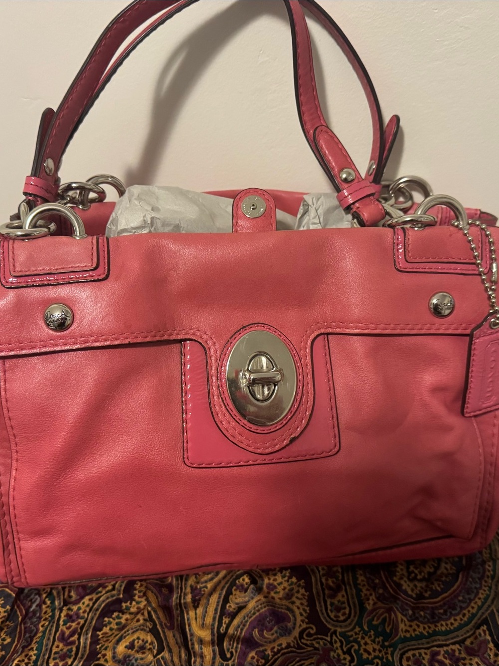 Coach Pink Leather Shoulder Bag with Turn-Lock Hardware Peyton